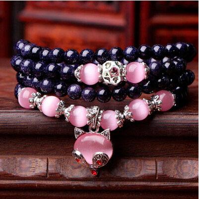 Blue agate crystal bracelet jewelry retro multi-layer blue pattern elephant tourmaline bracelet Buddha bead jewelry