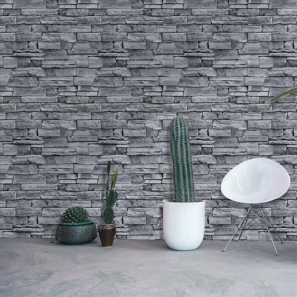 HaoHome Grey Stone  Peel Stick Stone Wallpaper for Walls Self Adhesive Contact Paper Kitchen el Wall Decor