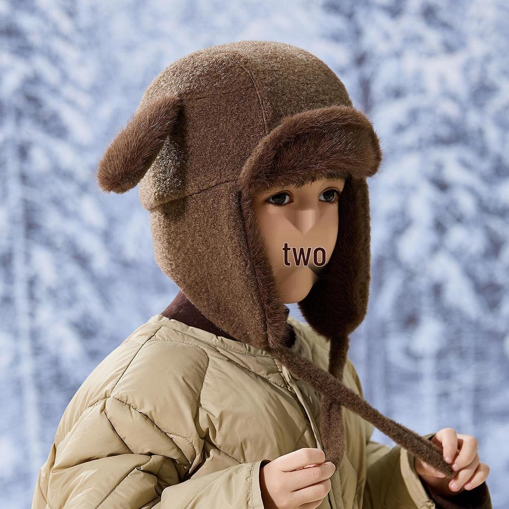 Kids' 2025 Autumn/Winter Lei Feng Hat: Thickened Pom-Pom Ear Protection, Plush Warmth for Boys & Girls.