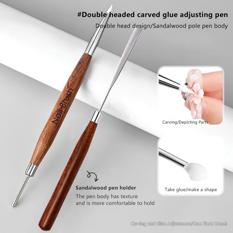 2 Pcs Professional Double-Ended Silicone Head Carving Dotting Pen Sandalwood Handle Swirl Nail Painting Pen Diy Carving Pen Tool