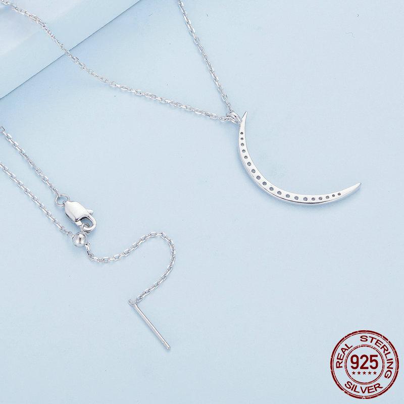 Colier cu pandantiv cu semilună din argint S925 pentru femei, cadou de ziua de naștere, setare pavaj CZ, bijuterii fine rafinate