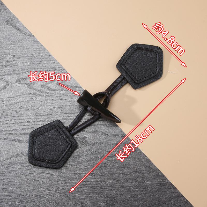 1 Pair Horn Buttons Duffle Coat Jacket Fasteners Toggle with Leather Patch Buckle Buttons for Overcoat Decor Sewing Accessories