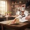 Mașină manuală de făcut cârnați de capacitate mare, rezistentă, cu 4 tuburi de umplere, Mașină de umplut cârnați, Fabricat manual, Grad alimentar