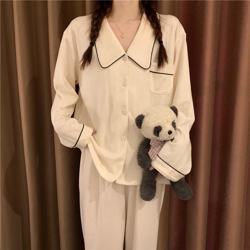 Autumn Winter New Soft Sleepwear Women's Lapel Button Cardigan 2 Piece Outfit Set Women Simple Solid Color Home Suit for Women