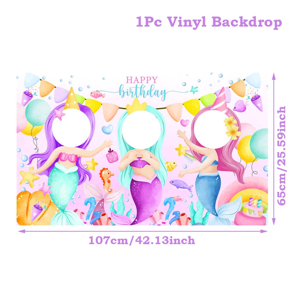 Mermaid photo Frame Background Little Mermaid Tail Birthday Party Decor Kids Girl Baby Shower Birthday Party Supplies Backdrop