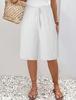 Women's Mid Waist Solid Color Drawstring Casual Wide Leg Knee Length Bermuda Shorts Capri Pants