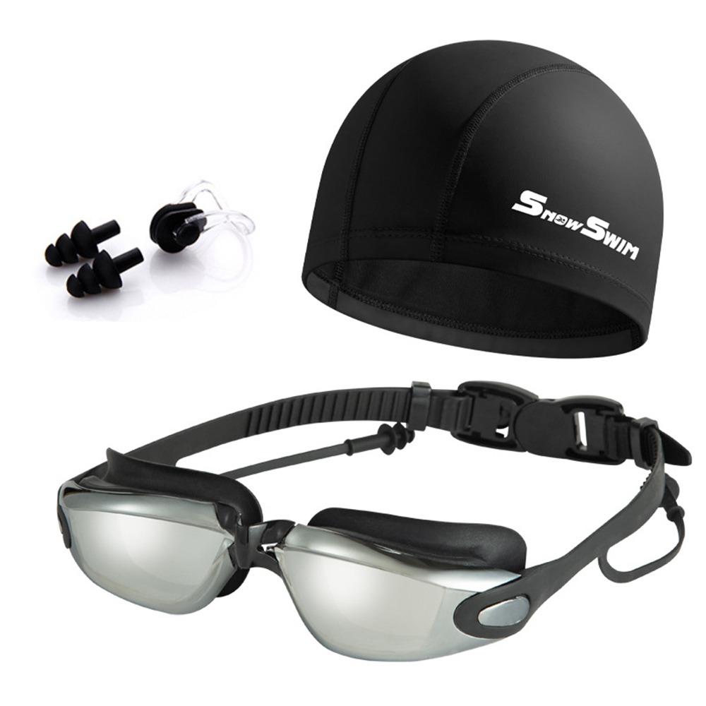 with Nose Clip, and Ear Plugs Silicone Swim Cap Anti-fog Diving Eyewear  Summer