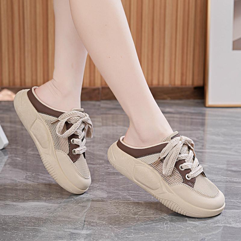 CRLAYDK 2024 Women's Fashion Mesh Breathable Slip On Shoes Backless Summer Casual Loafers Slides Platform Walking Sneakers