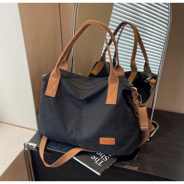 Large Capacity Retro Canvas Tote Bag: Simple, Fashionable Shoulder and Crossbody Bag for Women and Girls