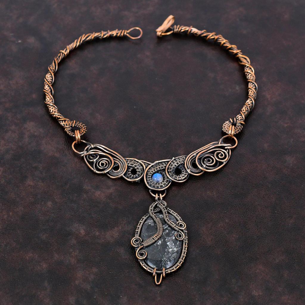 Chrysanthemum Necklace Copper Wire Wrapped Necklace Moonstone Gemstone Necklace Chrysanthemum Copper Jewelry Handmade Necklace Gift For Mom