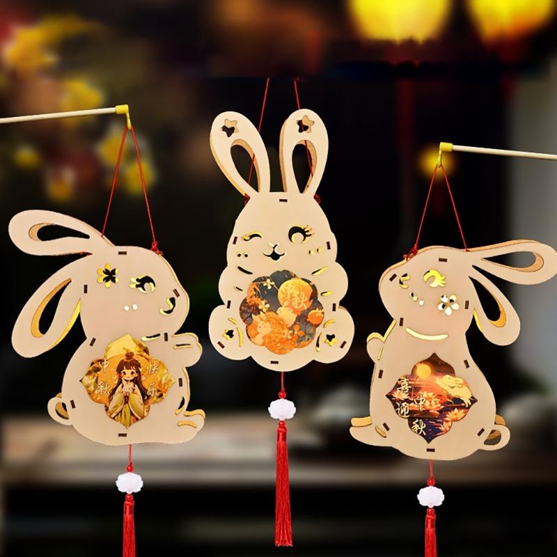Lovely Rabbits Light Hanging Decors Portable Autumn Festival Rabbits Light Decoration for Cultural Enthusiasts