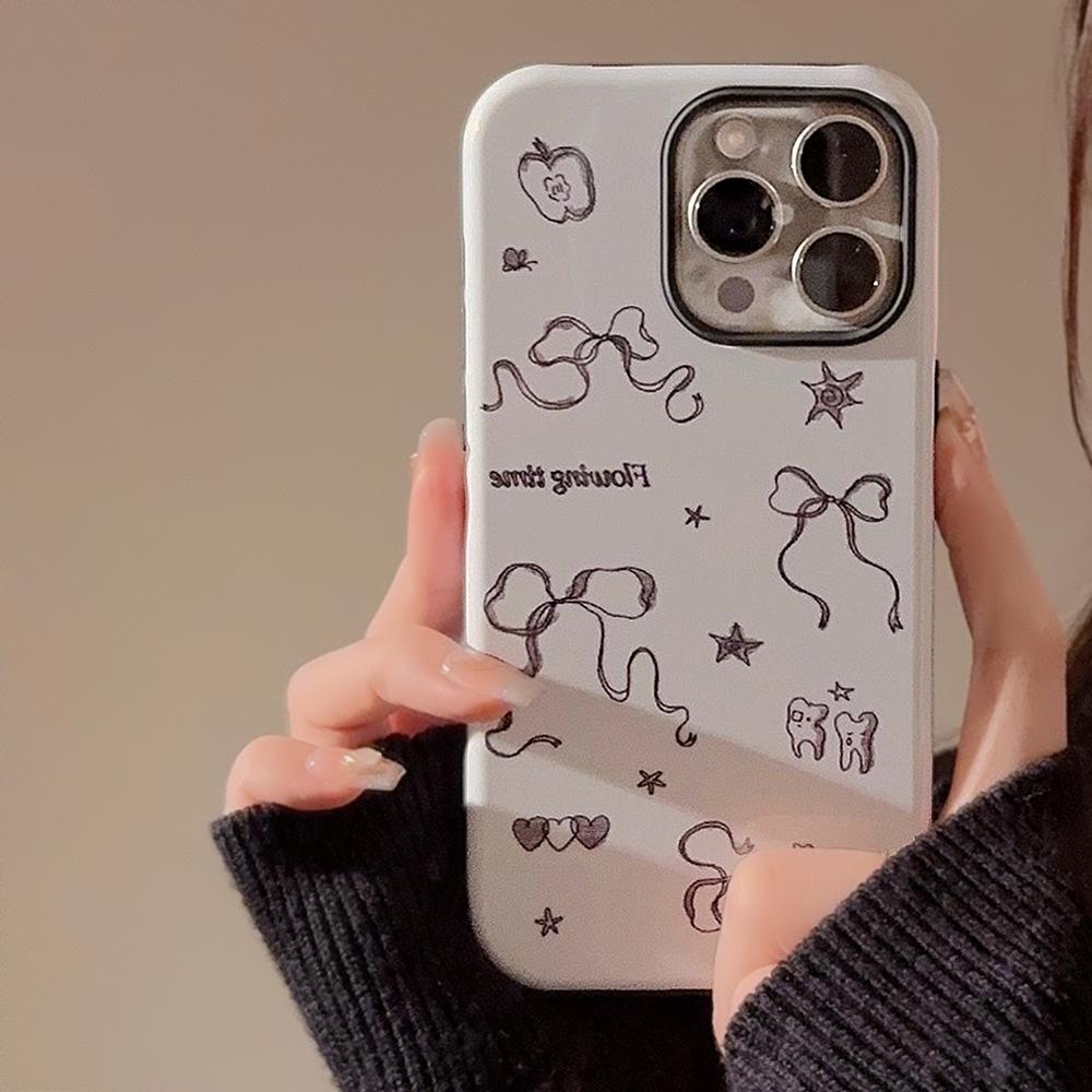 

Hand-painted Graffiti Bow IPhone 15 IPhone Case 14pro Max Suitable for 13 Film 12 Hard 16promax