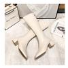 Leather Boots Women's Thick Heel Brown Square Head Tall Knight Boots But Knee Boots Elastic Long Tube 2021 Autumn and Winter