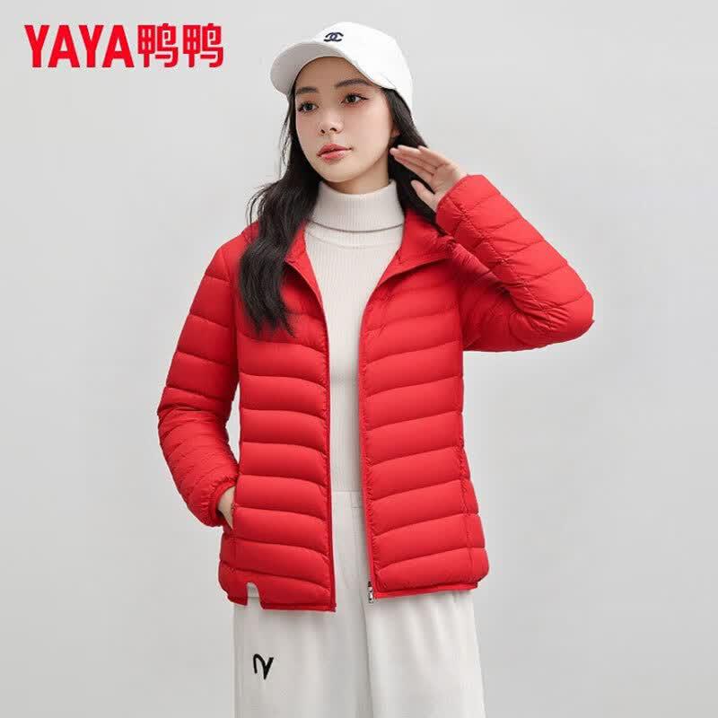 Женская легкая укороченная пуховая куртка с капюшоном YAYA L красный