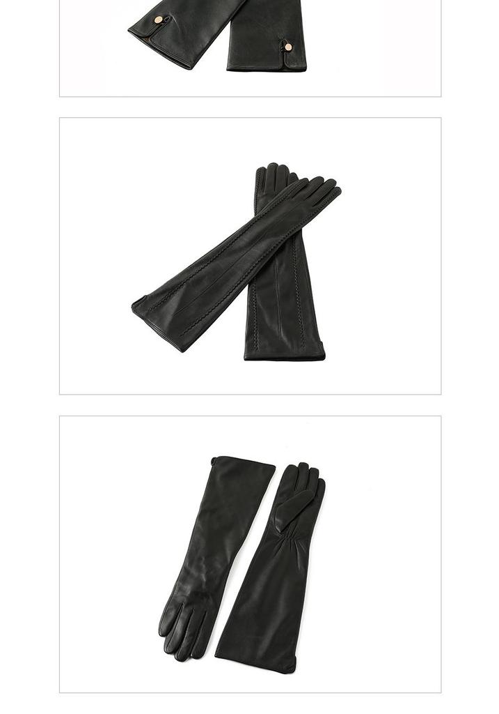 Customized 45cm Women's Long Sheepskin Leather Gloves with Fleece for Autumn and Winter Warmth.