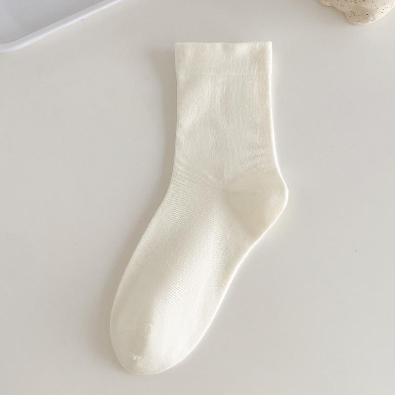 Women's Solid Color Mid-Calf Cotton Socks - Sweat-Absorbent, Breathable & Loose Fit, Ideal for Spring & Autumn