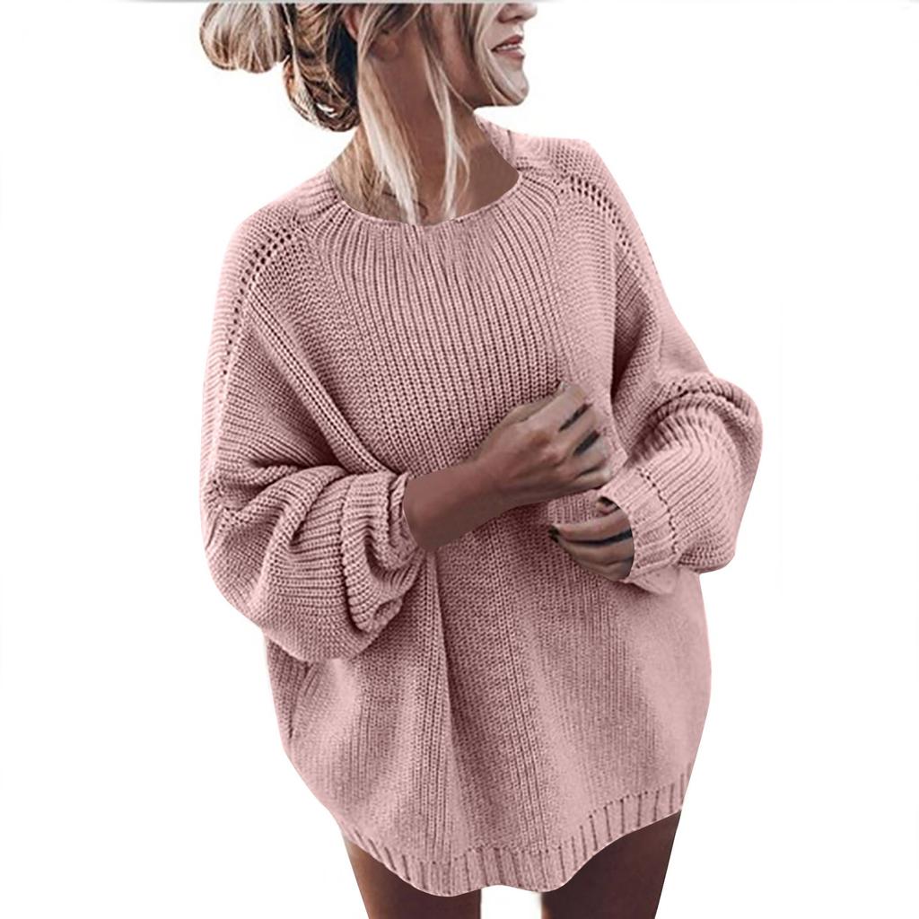 Women's Fashionable Casual Round Neck Solid Color Long Sleeve Sweaters