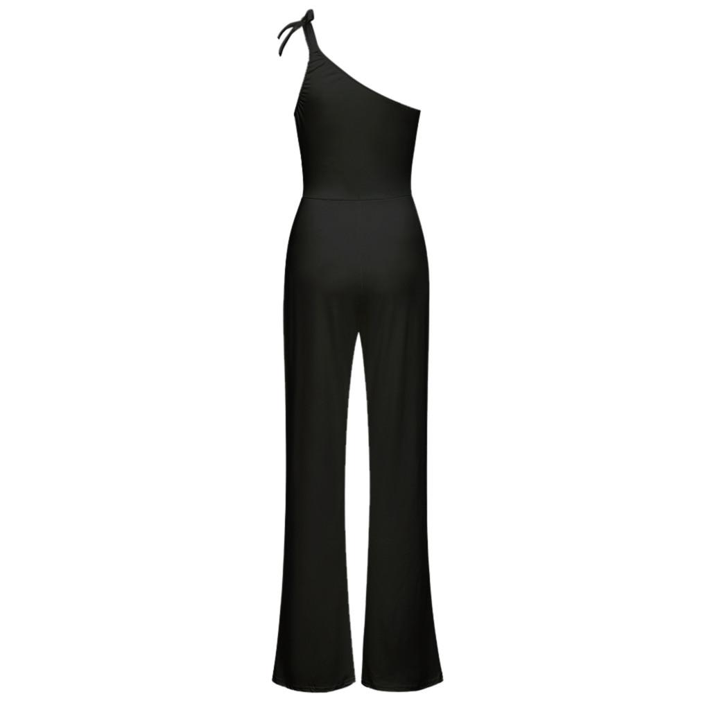 Summer Women Solid Sleeveless Strapless Bandage Jumpsuit Long Wide Leg Trousers