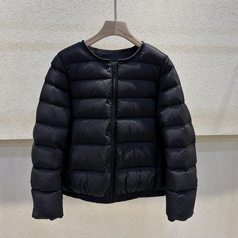 New round neck puff down jacket women's short simple casual warm white duck down ribs jacket