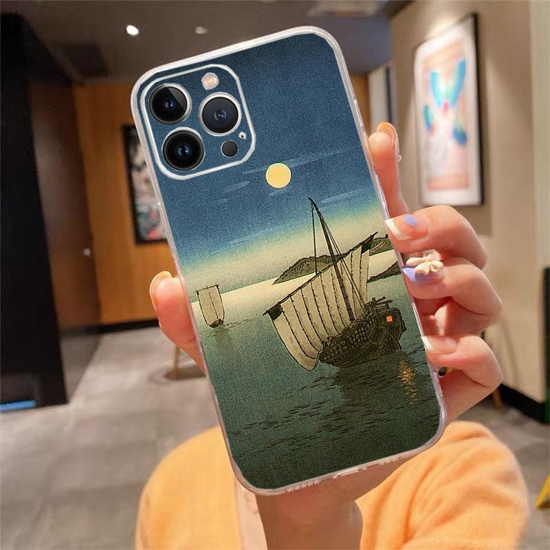 Phone Case For iphone 17 Air 17 Pro Max 16 15 14 13 Pro Max 15 16 Pro 15Plus Japanese style Art Crane Fuji Mountain