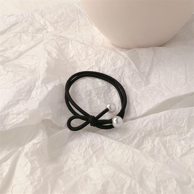 Korean Style Simple Bow Pearl Hair Tie - Elastic Hair Band Accessory