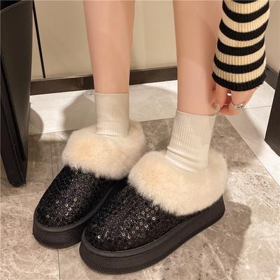 Luxury Glitter Sequins Plush Ankle Boots Women 2024 Faux Fur Platform Snow Boots Woman Warm Plush Winter Short Booties Mujer