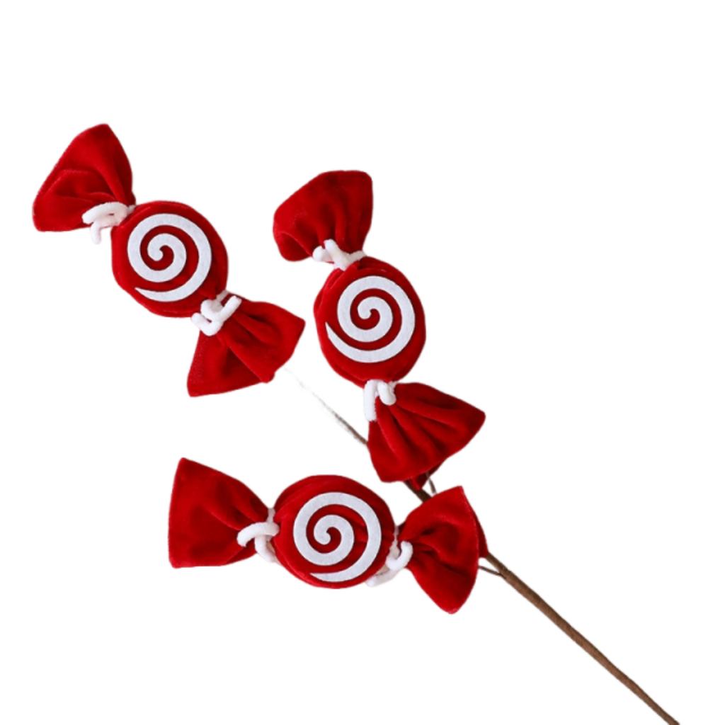 Christmas Candy Branch DIY Red and White Striped Fuzzy Yarn Lollipop Christmas Decorations Christmas Tree Ornaments