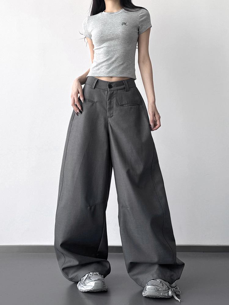 2026 Spring Women's Wide-Leg Gray Suit Pants: Popular Loose Western-Style Casual Trousers