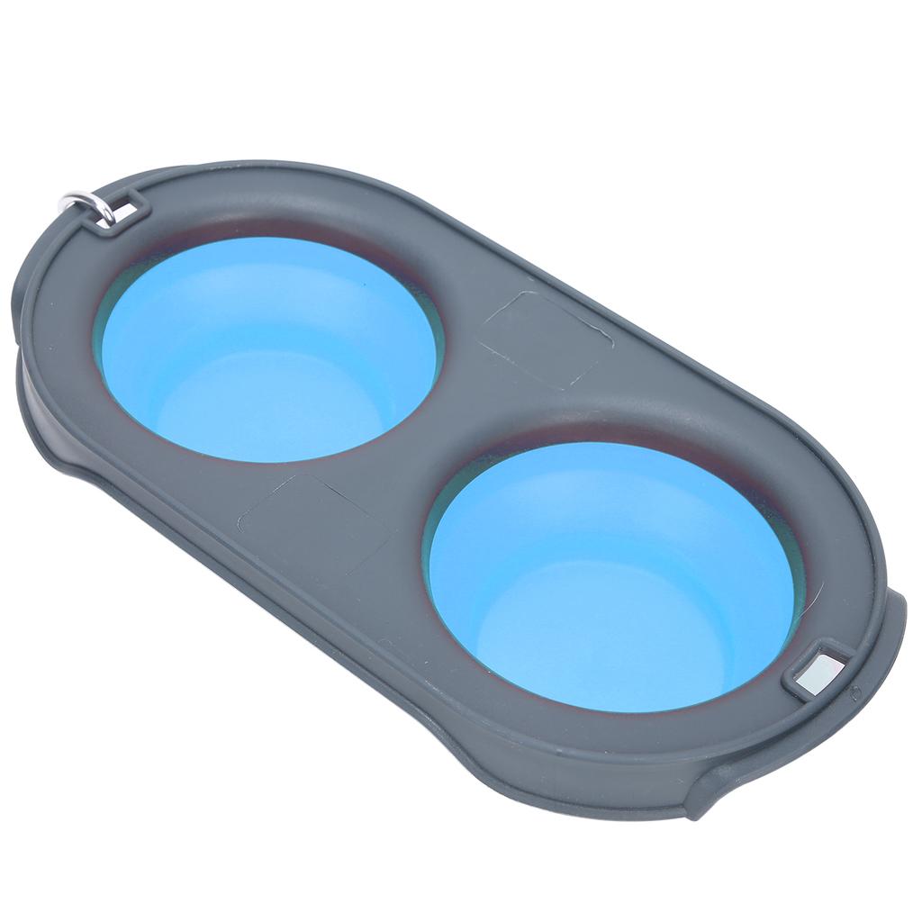 Pet Folding Bowl Portable Water and Food Feeding Dog Bowl Cat Folding Double BowlBlue