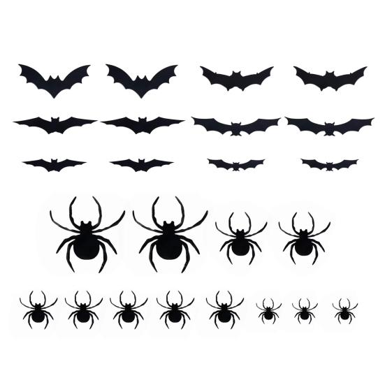 24 Pcs Halloween 3D Bat And Spider Stickers Spooky Black Spider Bat Wall Decals Removable PVC Cings for Home Office Wall Window Decor