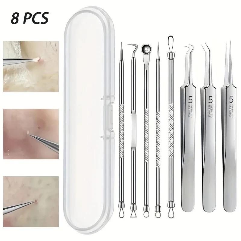 ;8-Piece Blackhead Remover Kit – Stainless Steel Blemish & Acne Extraction Tools – Professional Pimple Popper Set For All Skin