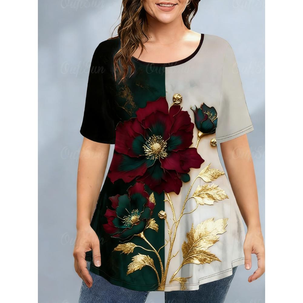 Ladies Summer Printed Large Loose Casual T-shirt Fashionable Comfortable Soft Breathable Short Sleeved T-shirt
