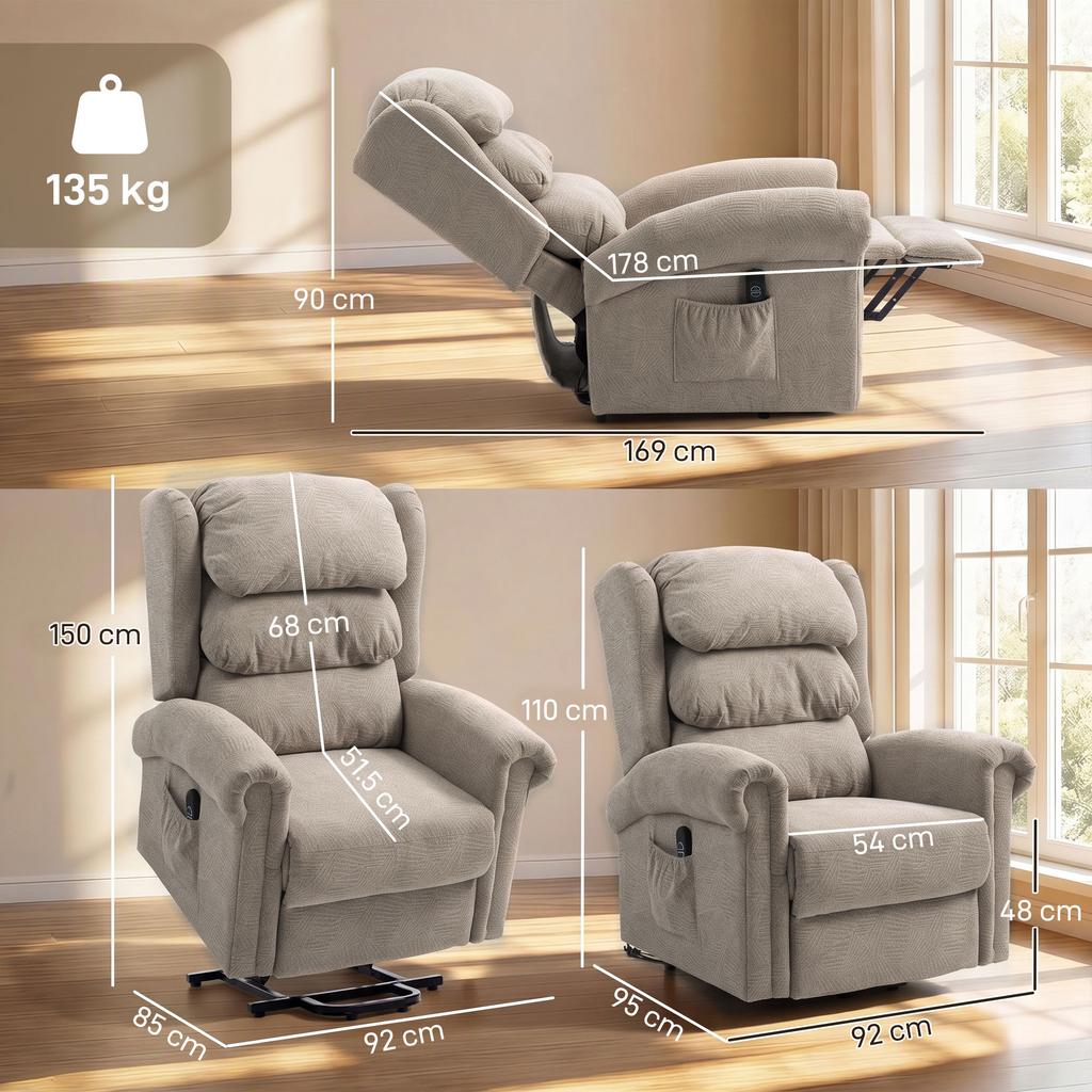 Riser Recliner Chair for Elderly, Electric Power Lift Chair, Khaki
