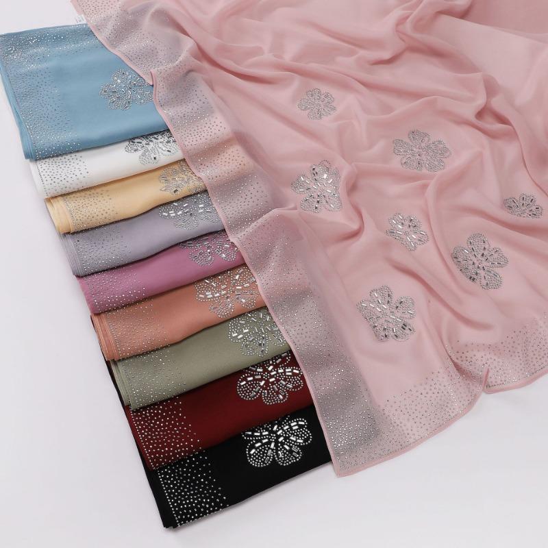 Women S Floral Rhinestone Chiffon Square Scarf For All Seasons