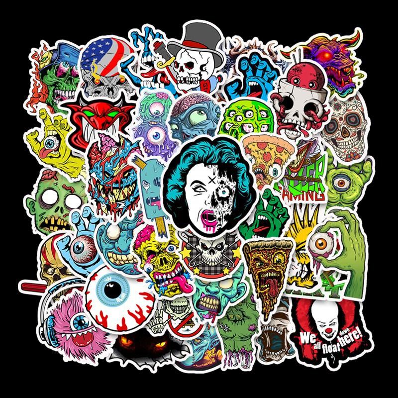 50 Horror Series Skull Removable Motorcycle Skateboard Trolley Case Notebook Guitar Waterproof Stickers