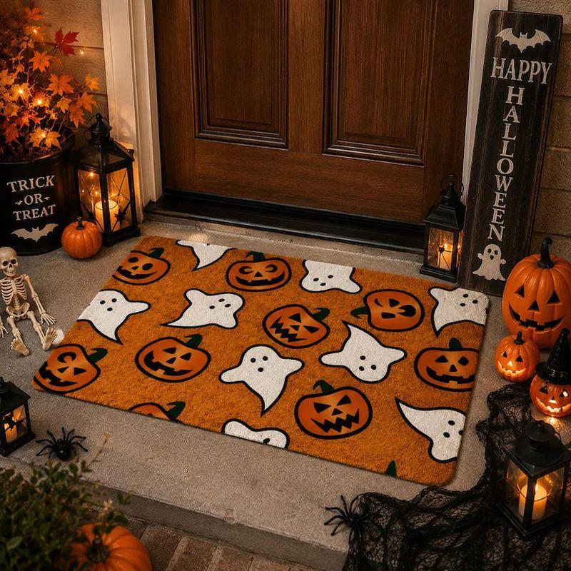 VIKAMA Halloween Trick or Treat Doormat Bat Ghost Pumpkin 2D Print Non?Slip Entrance Floor Mat Front Door Holiday Home Decor