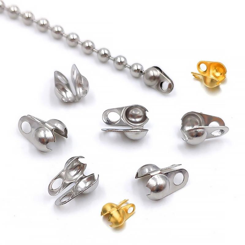 50pcs 100pcs Gold Color Fitting Stainless Steel Ball Chain Calotte Crimp Beads Connectors End Clasp DIY Bracelet Necklace Making