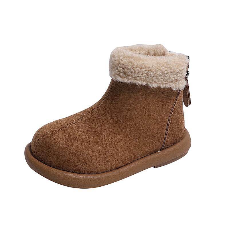 French Retro Korean Style Fleece Lined Warm Ankle Boots For Kids Boys Girls