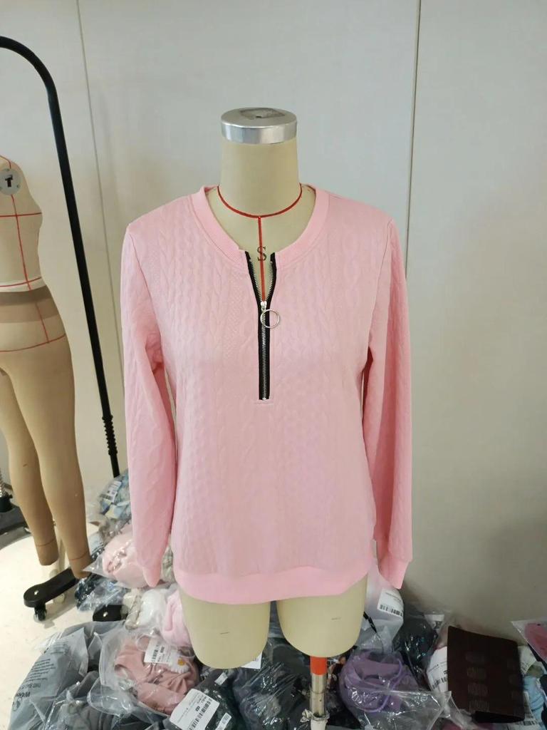 2024 Autumn/Winter European & American Casual Zipper Neckline Long Sleeve Women's Sweatshirt