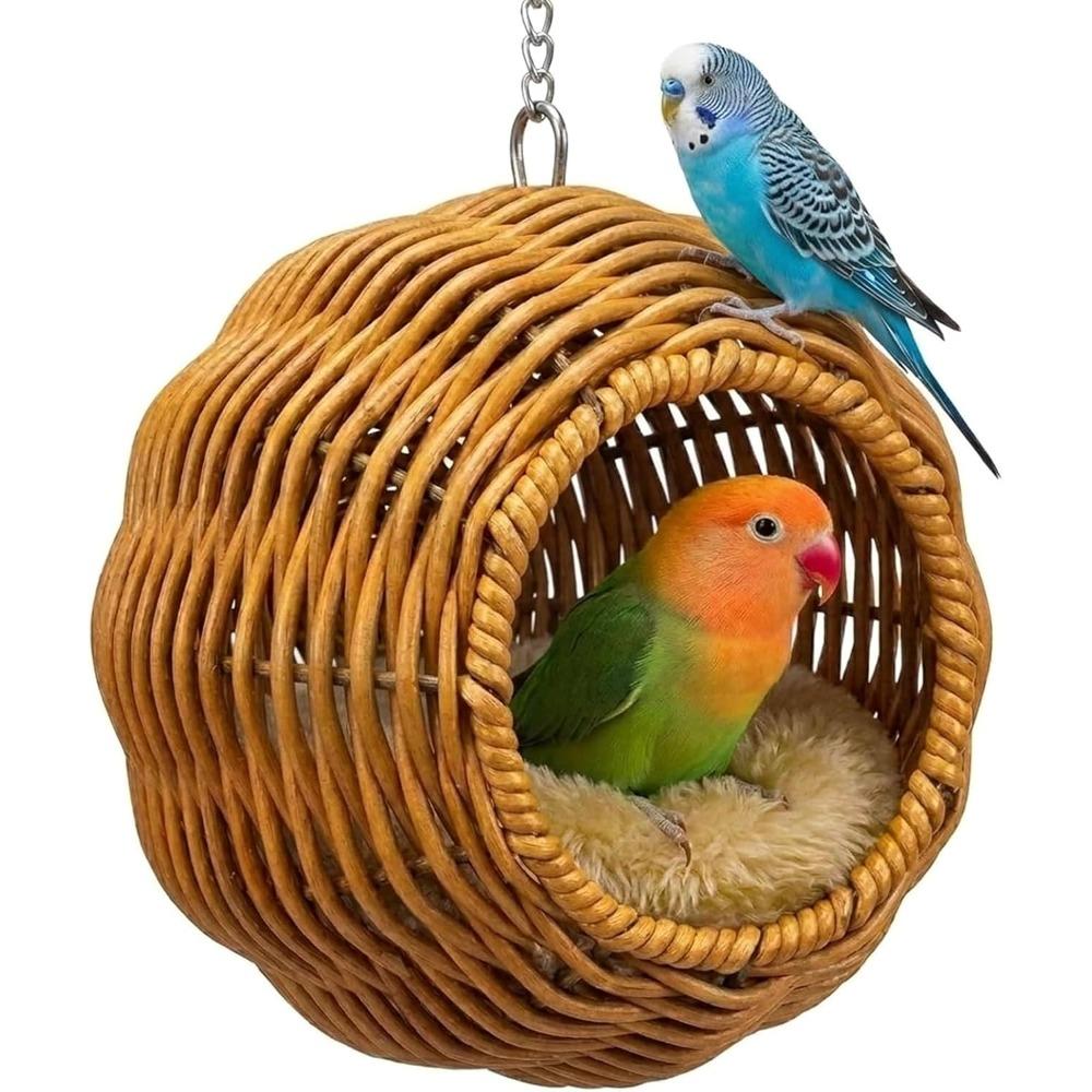 

Rattan Bird Nest Chewproof Steel Frame Parakeet Nesting House for Cage, Small Bird Hammock Parrot Sleeping Bed with Soft Mat Suitable for Small Birds one size