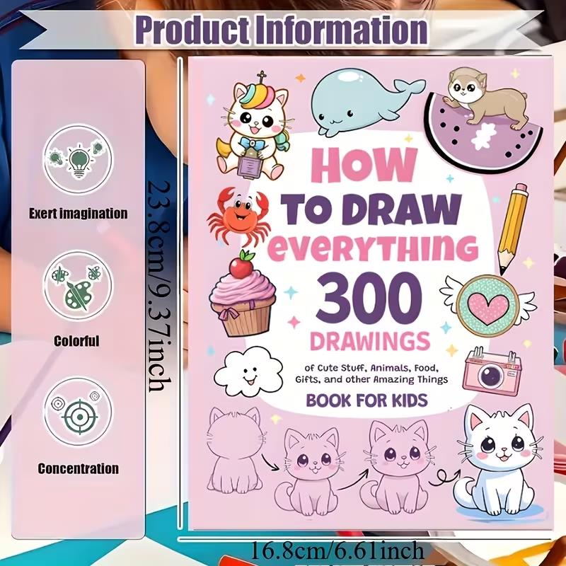 300 Cute Step-by-Step Drawings, How to Draw, Animals, Food, Gifts, Xmas, Easter, Paper