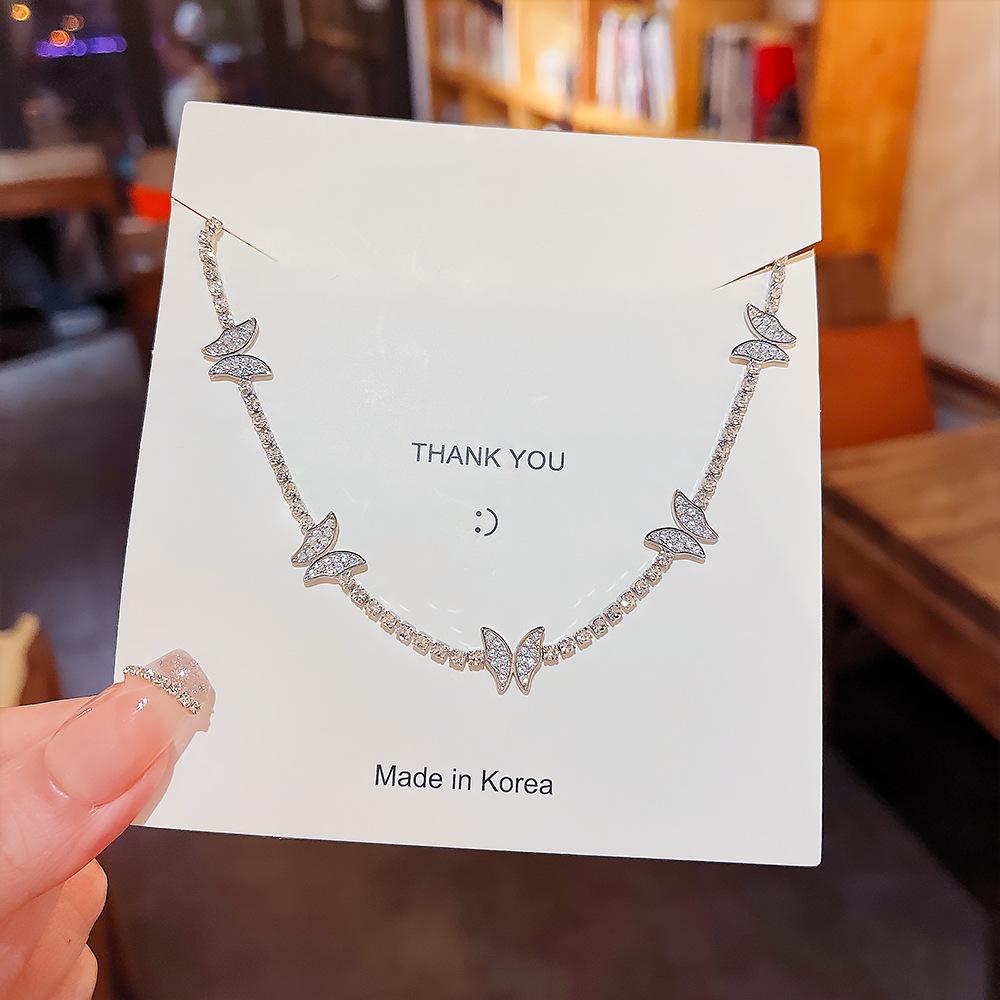 Fashion Full Diamond Sweet Cool Wind Butterfly Clavicle Chain Luxury Necklace Temperament Jewelry Woman