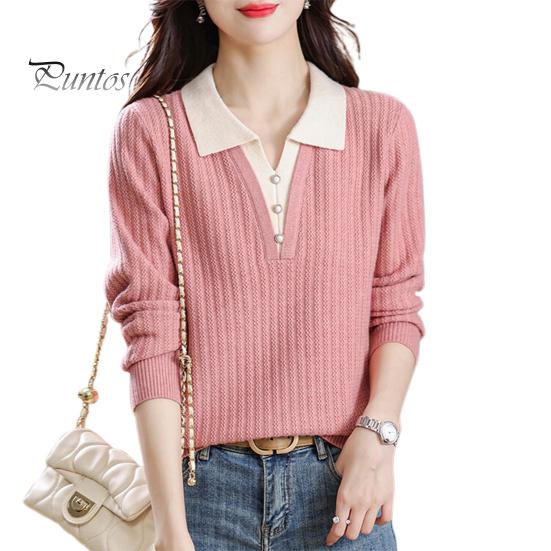 

Женский свитер из двух частей с лацканами и длинным рукавом, облегающий повседневный топ, осенне-зимний эластичный трикотажный топ розовый