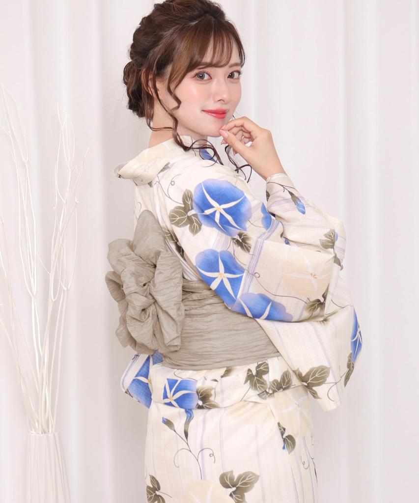 Yukata Change Set Heiko E Cool Summer One Size Fits [KYOETSU] Set, Weave, Unbleached, 2-piece (Yukata, Obi) Women's (9. Shirt, Most)