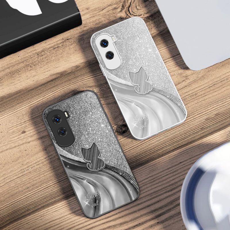Sparkling Diamond Cat For Honor 200 90 8X 9X Pro Lite P50 P40 Nova 10 11i P60 Magic4 6 Mate 20 50 Tempered Glass Phone Case