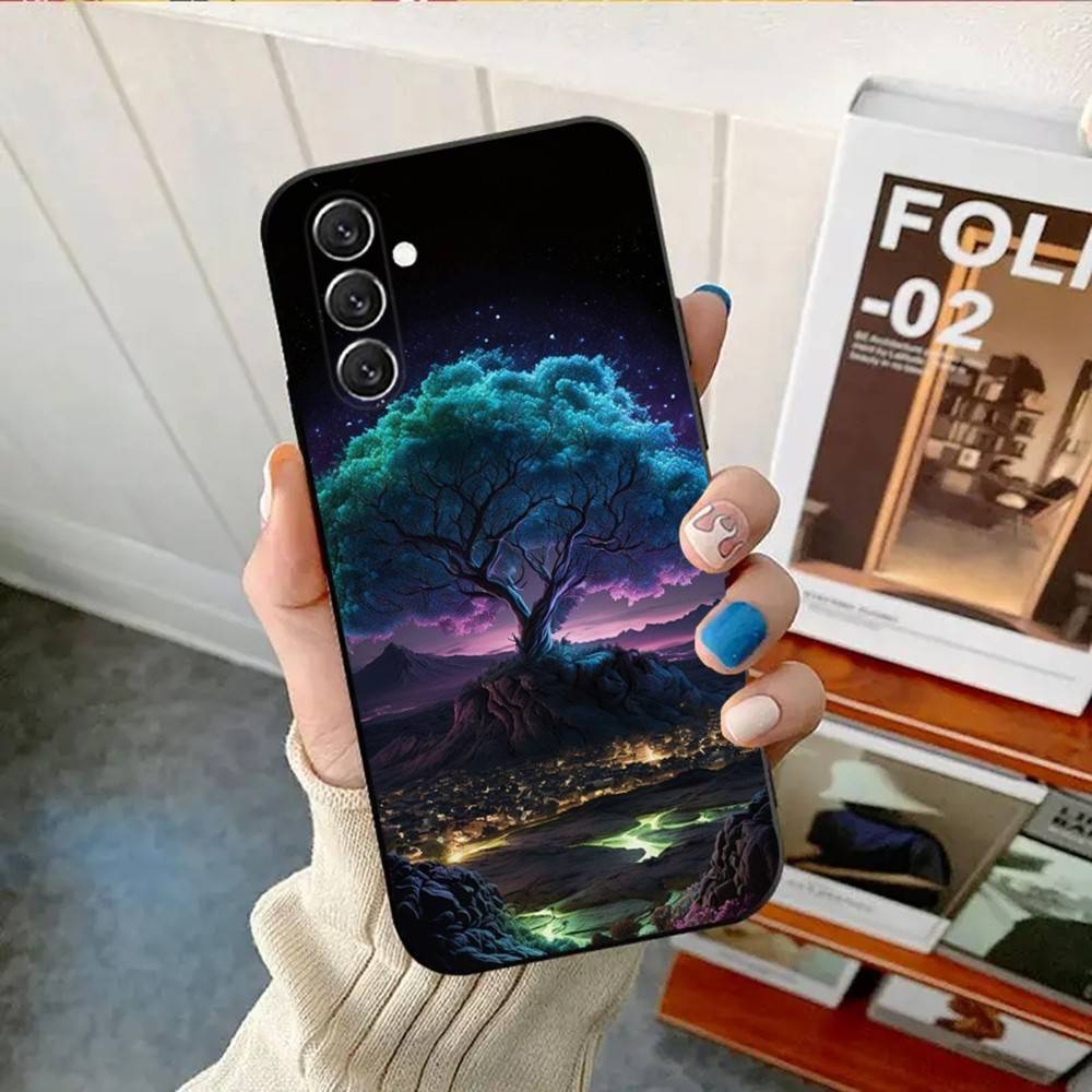 Tree of Life Space Galaxy Stars Phone Case Phone Case For Samsung Galaxy A13,A21s,A22,A31,A32,A52,A53,A71,A80, Soft Black Shell