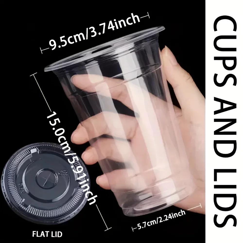 50pcs 12/16OZ Plastic Disposable Cups With Lids Cups For Iced Coffee Smoothie Milkshake Cold Drinks Birthday Party Supplies