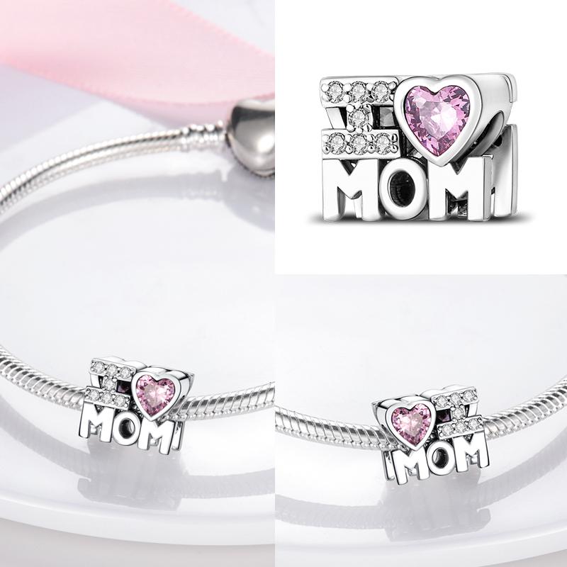 Copper Charms Great Love Mother Family Sister Pink Heart Tulip Cha Beads Fit Original Bracelet Diy Mother'S Day Jewelry Gift