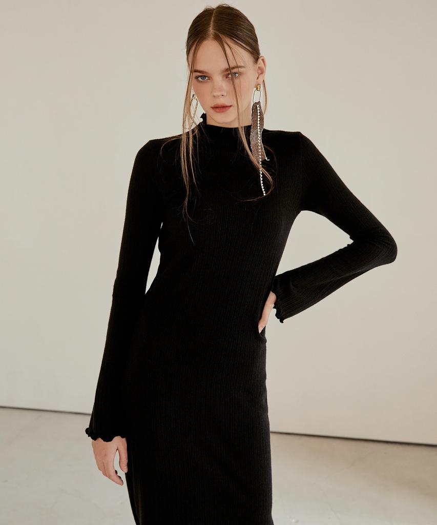 ETMON Layered Slim Long Dress Black