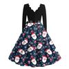 Women's Casual Fashion Christmas Holiday Print V-neck Vintage Dress